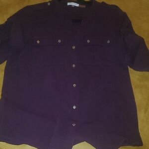 Womens Calvin Klein Burgandy Button Down Shirt